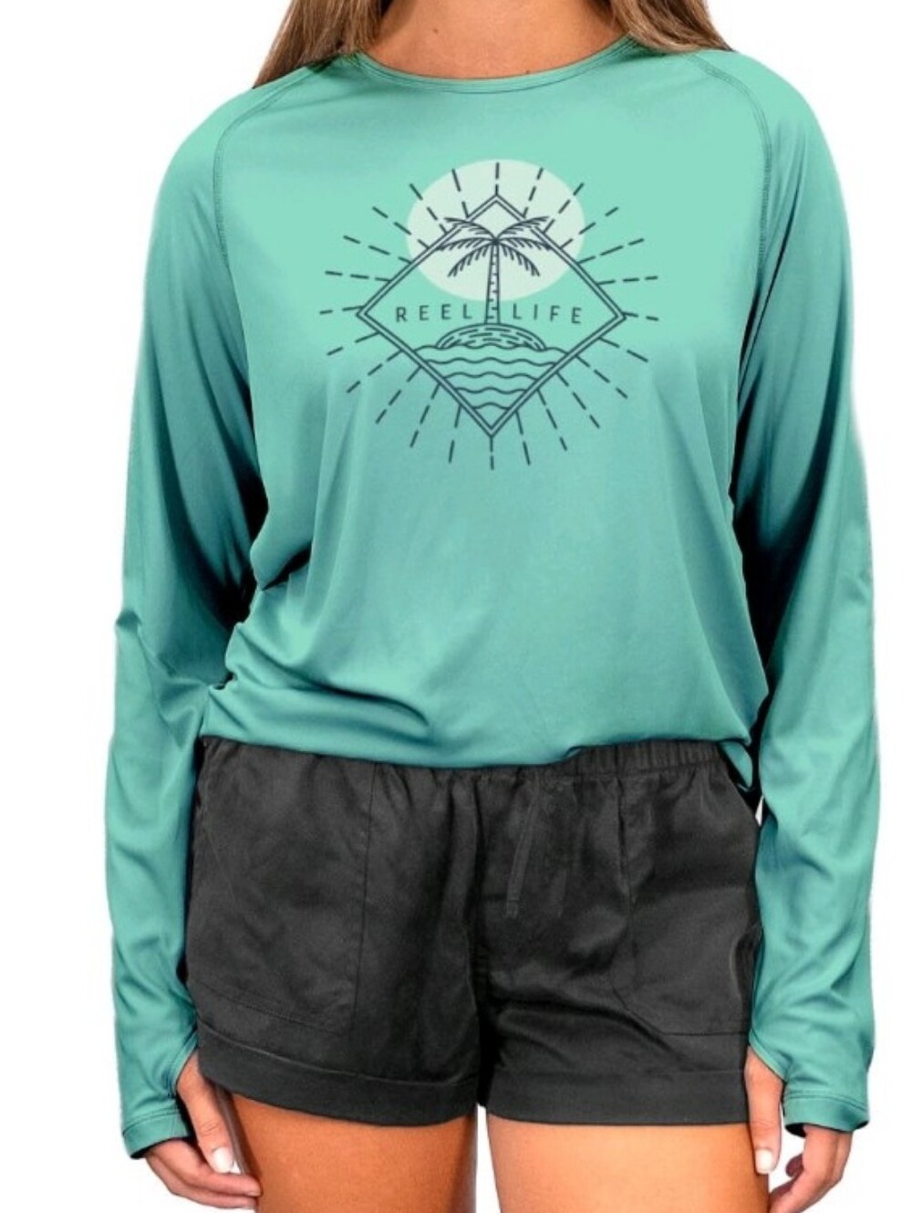 Reel Life Sun Protection Upf Protect Women's Long-Sleeve Performance Tee in Teal